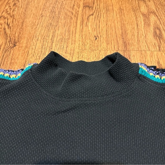 Free People Black Long Sleeve Switch it up Thermal Top Colorful Stripe Small - Picture 7 of 13